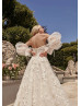 Strapless Beaded Ivory 3D Floral Appliques Tulle Wedding Dress